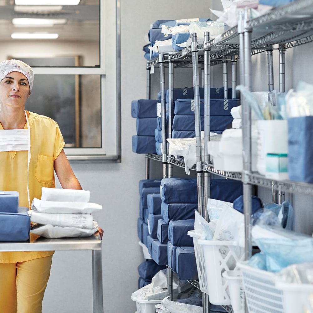 medical professional in hospital stockroom